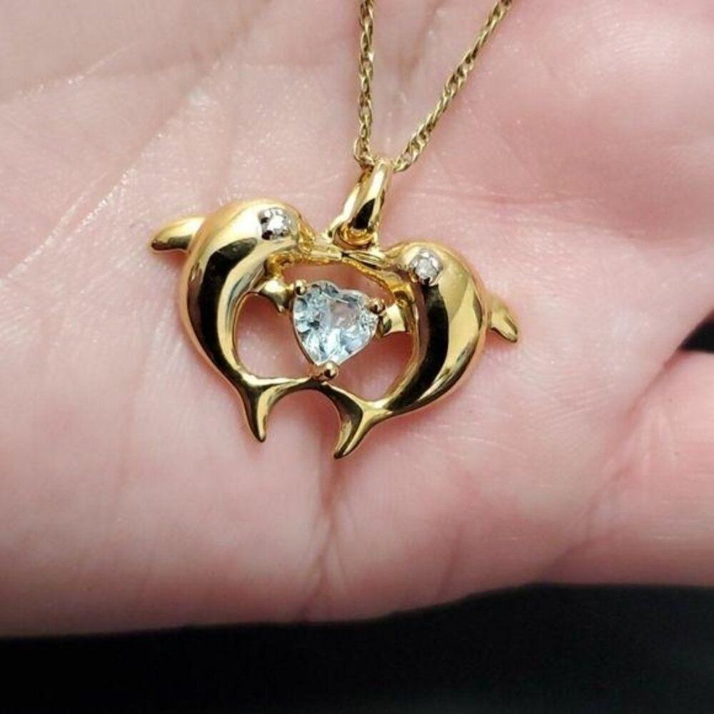 Ross Simons Gold plated diamond blue topaz dolphin necklace 20"